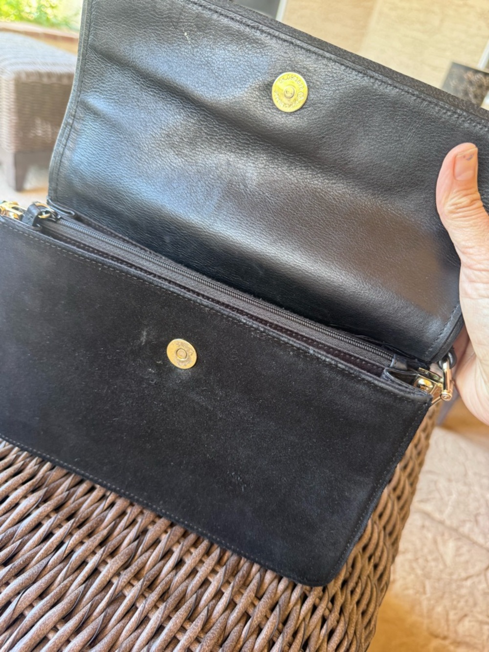 Used Nordstrom Black Leather Velvet Handbag-Excellent Cond.